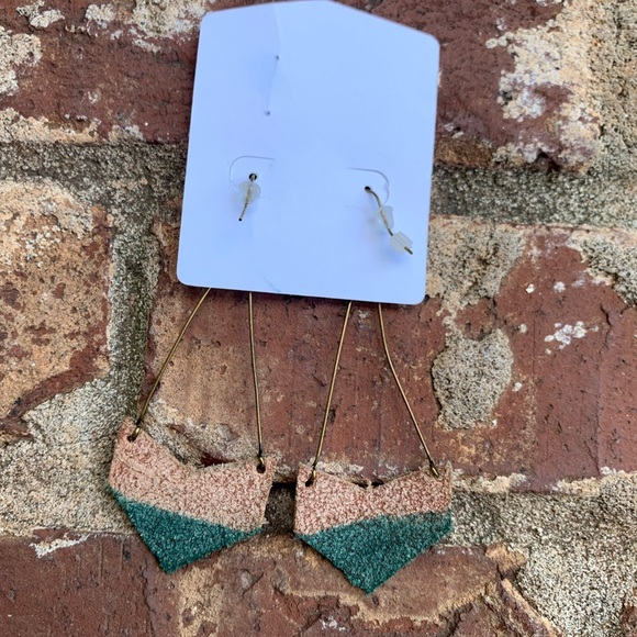 Beige and Blue Leather Earrings - Picture 2 of 2